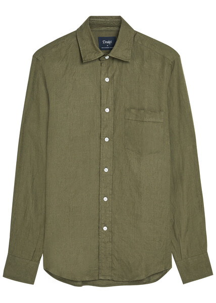  Drake's Linen Shirt - Khaki - S 