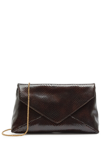  Dries Van Noten Envelope Large Python-effect Leather Clutch - Brown Dark - One Size 