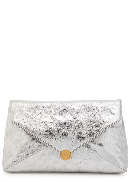  Dries Van Noten Envelope Textured Metallic-leather Clutch - Silver - One Size 