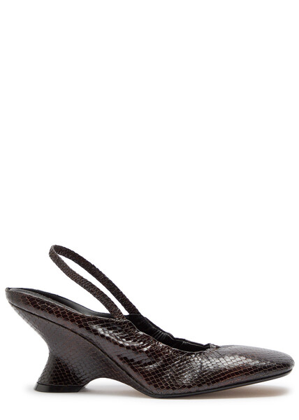  Dries Van Noten 75 Python-effect Leather Slingback Wedge Sandals - Dark Brown - 36 (it36 / Uk3) 