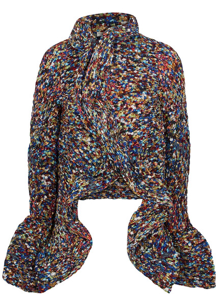  Dries Van Noten Vibe Printed Ruffled Smocked Jacket - Blue - M 