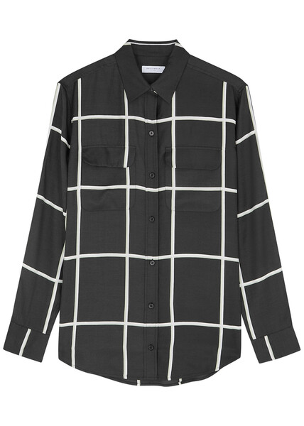  Equipment Signature Checked Washed Satin Shirt - Black - Xs 