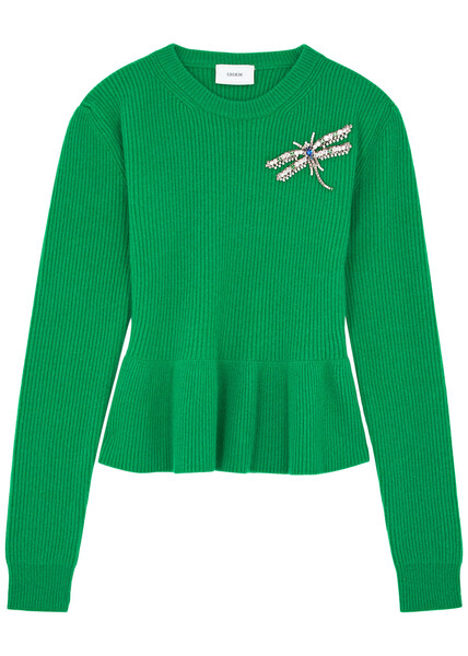  Erdem Dragonfly-embellished Wool Jumper - Green - S (uk8-10 / S) 