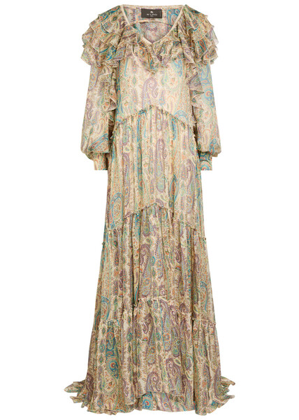  Etro Patterned Ruffled Silk Maxi Dress - Multicoloured 1 - 40 (uk8 / S) 