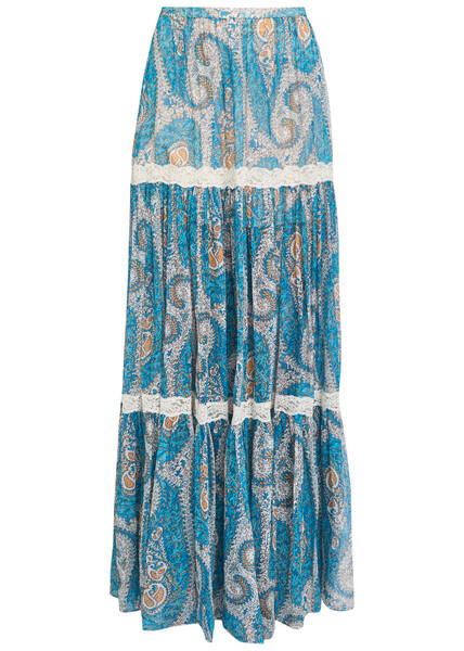  Etro Patterned Silk Maxi Skirt - Blue - 38 (uk6 / Xs) 