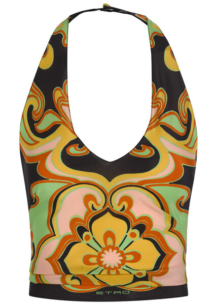  Etro Printed Halterneck Silk Top - Black - 40 (uk8 / S) 