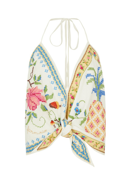  Farm Rio Grandma Gift Embroidered Halterneck Top - Multicoloured - Xs 