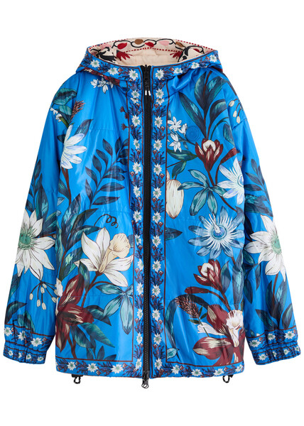  Farm Rio Printed Quilted Reversible Shell Jacket - Blue - S (uk8-10 / S) 