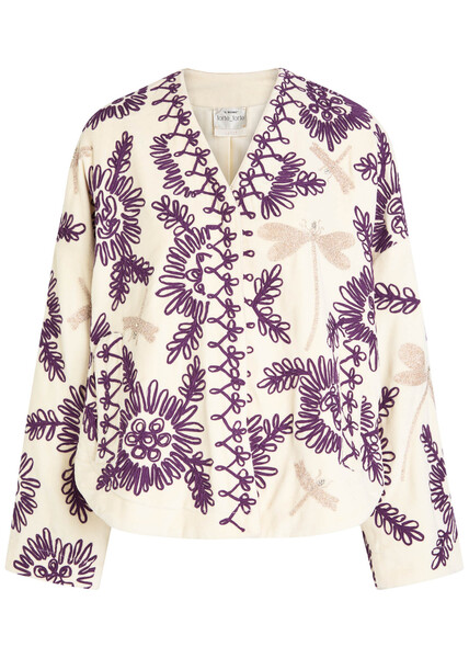  Forte_forte Embroidered Velvet Jacket - Cream - 1 (uk 8 / S) 