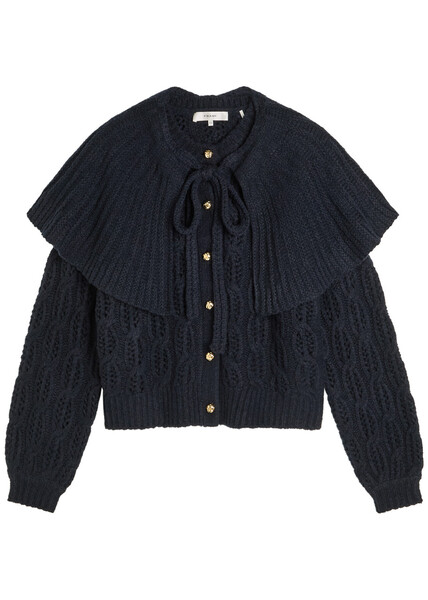  Frame Cape-effect Cable-knit Wool-blend Cardigan - Navy - L (uk14 / L) 