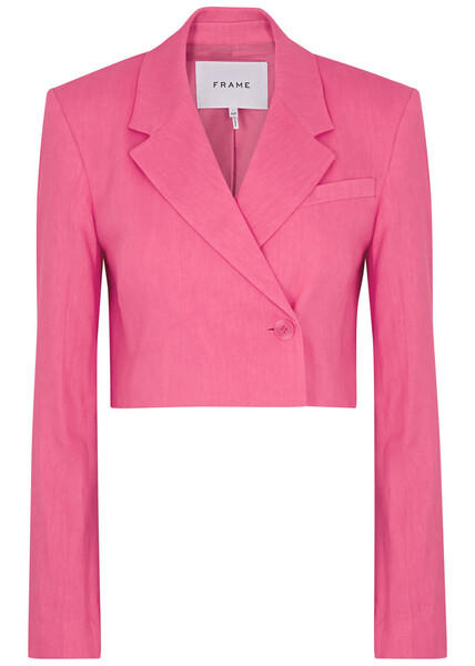  Frame Cropped Linen-blend Blazer - Pink - S 