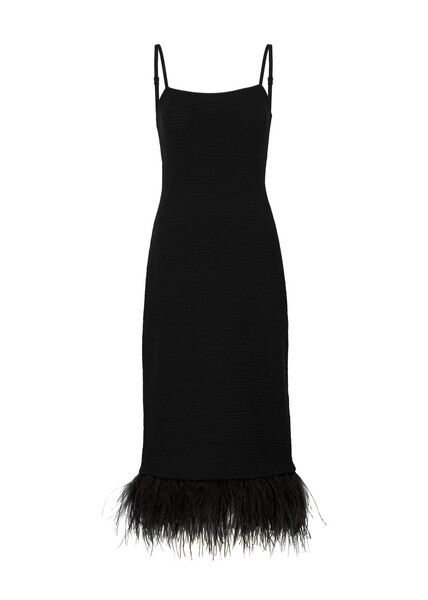  Frame Feather-trimmed Knitted Midi Dress - Black - L 
