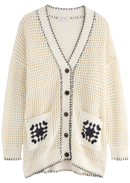  Frame Open-knit Crochet Cardigan - Navy - Xs (uk6 /xs) 