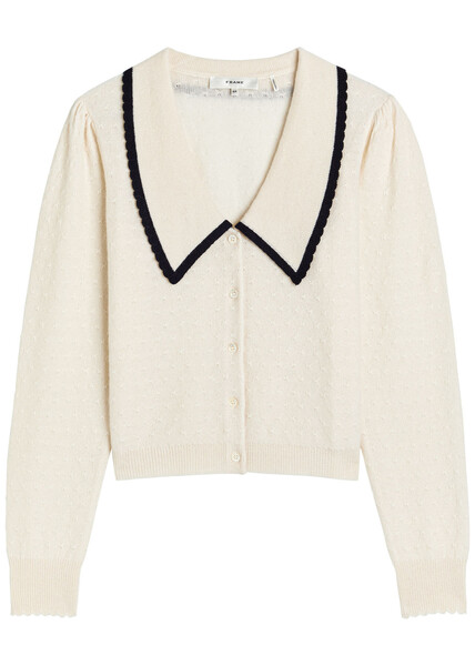  Frame Pointelle Cashmere Cardigan - Cream - M (uk12 / M) 