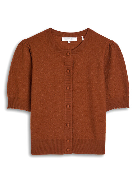 Frame Pointelle Cashmere Cropped Cardigan - Burgundy - L (uk14 / L) 