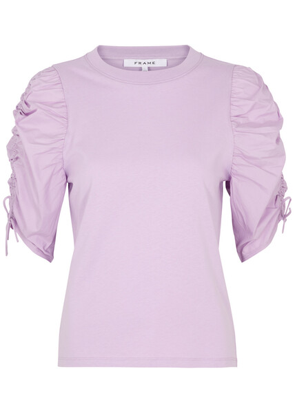  Frame Ruched-sleeve Cotton Top - Lilac - L 