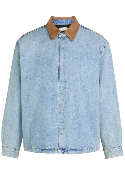  Frame Suede Collar Denim Overshirt - Mid Blu - L 