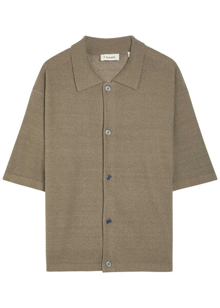  Frame Textured-knit Linen And Silk-blend Shirt - Khaki - Xl 