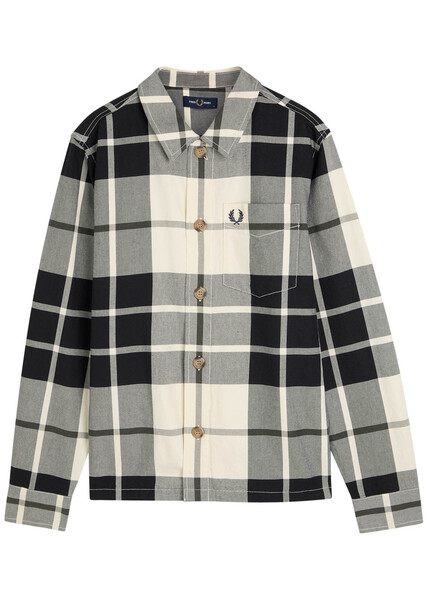  Fred Perry Checked Twill Overshirt - Black - L 