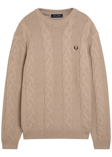  Fred Perry Logo Cable-knit Wool-blend Jumper - Cream - S 