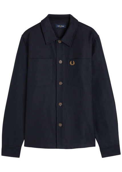  Fred Perry Logo-embroidered Brushed-twill Overshirt - Navy - L 