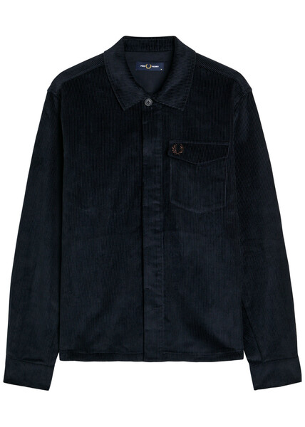  Fred Perry Logo-embroidered Corduroy Overshirt - Navy - Xl 