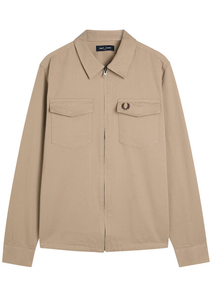  Fred Perry Logo-embroidered Cotton-twill Overshirt - Cream - M 