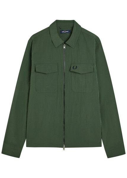  Fred Perry Logo-embroidered Crinkled Shell Overshirt - Dark Green - S 