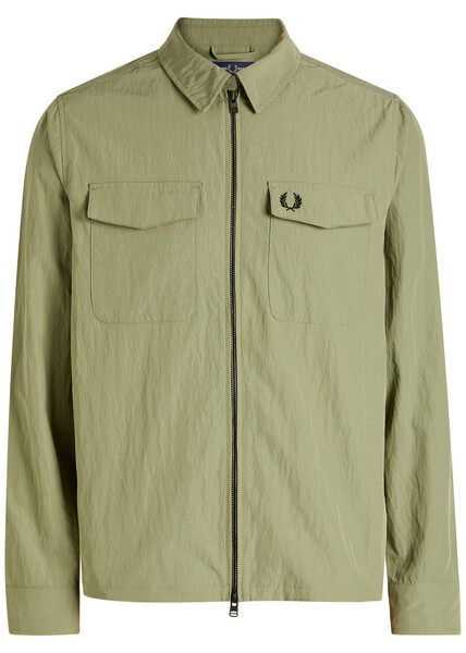  Fred Perry Logo-embroidered Crinkled Shell Overshirt - Green - L 