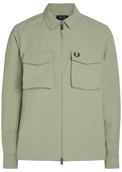  Fred Perry Logo-embroidered Crinkled Shell Overshirt - Light Green - L 
