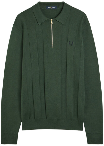  Fred Perry Logo-embroidered Fine-knit Cotton Jumper - Dark Green - S 