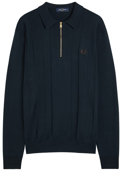  Fred Perry Logo-embroidered Fine-knit Cotton Jumper - Navy - Xxl 