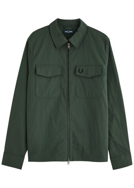  Fred Perry Logo-embroidered Shell Overshirt - Dark Green - Xxl 