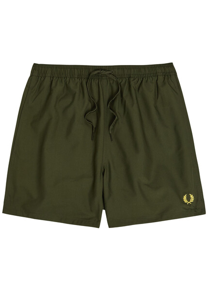  Fred Perry Logo-embroidered Shell Swim Shorts - Dark Green - M 