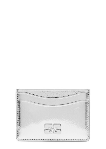  Ganni Bou Metallic Leather Card Holder - Silver - One Size 