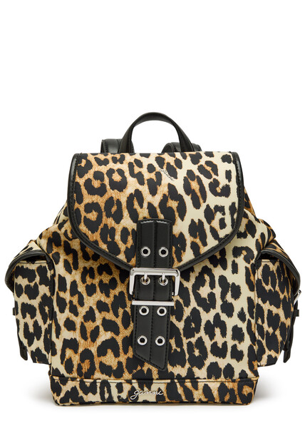  Ganni Bucky Leopard-print Nylon Backpack - One Size 