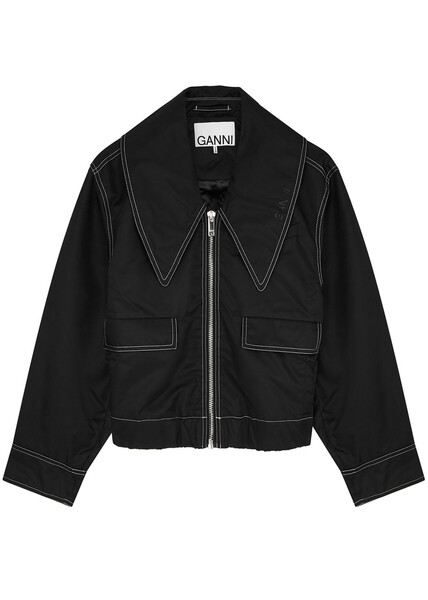  Ganni Collared Nylon Jacket - Black - 12 