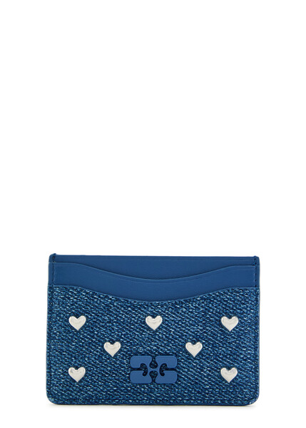  Ganni Embellished Leather And Denim Card Holder - One Size 