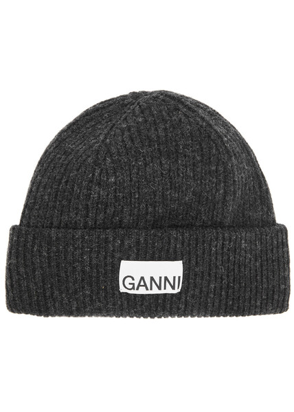  Ganni Fitted Ribbed Wool-blend Beanie - Dark Grey 