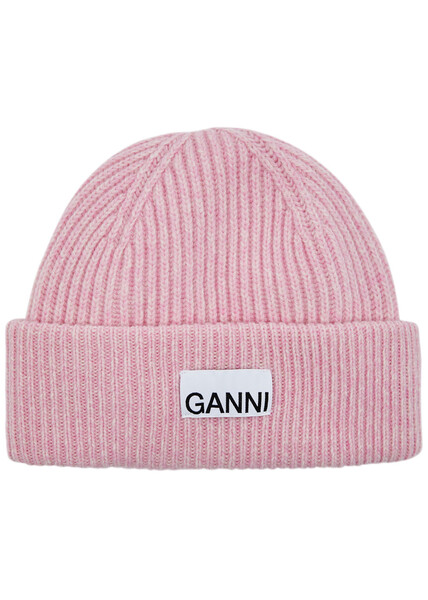  Ganni Fitted Ribbed Wool-blend Beanie - Mauve 