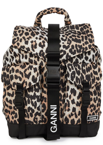  Ganni Leopard-print Nylon Backpack - One Size 