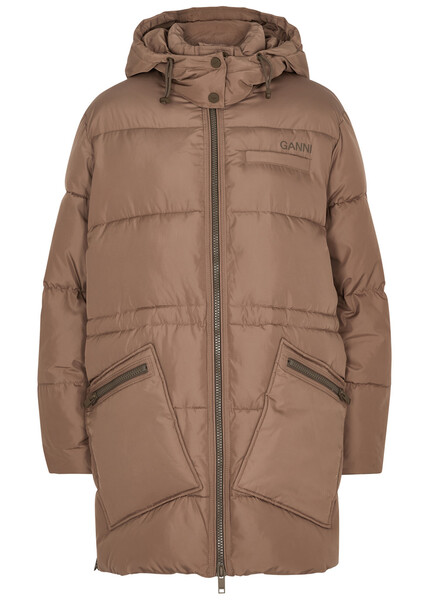  Ganni Quilted Shell Coat - Brown - L/xl 