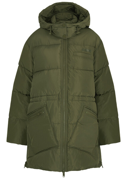  Ganni Quilted Shell Coat - Khaki - L/xl 