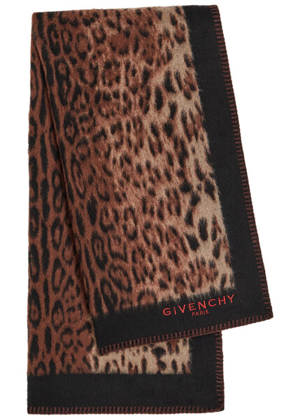  Givenchy Leopard-print Brushed Wool Scarf - Brown - One Size 