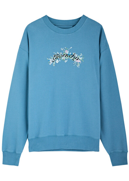  Givenchy Logo-embroidered Cotton Sweatshirt - Blue - M 