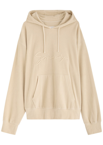  Givenchy Logo Hooded Ribbed Velvet Sweatshirt - Sand - Xl 