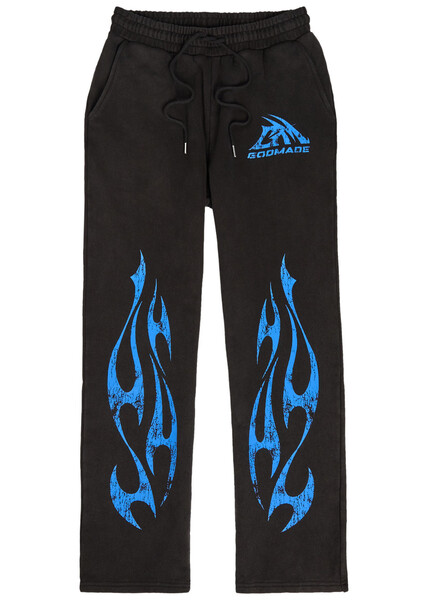  Godmade Printed Straight-leg Cotton Sweatpants - Black - M 