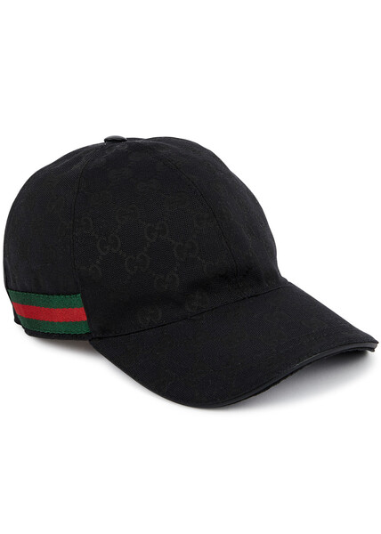  Gucci Gg Monogram Canvas Cap, Black, Cap, Canvas, Leather Trims 