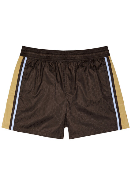  Gucci Logo-jacquard Shell Swim Shorts - Brown 