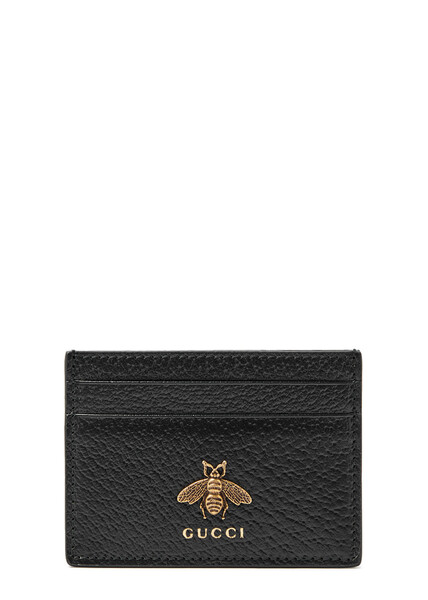  Gucci Logo Leather Card Holder - Black 